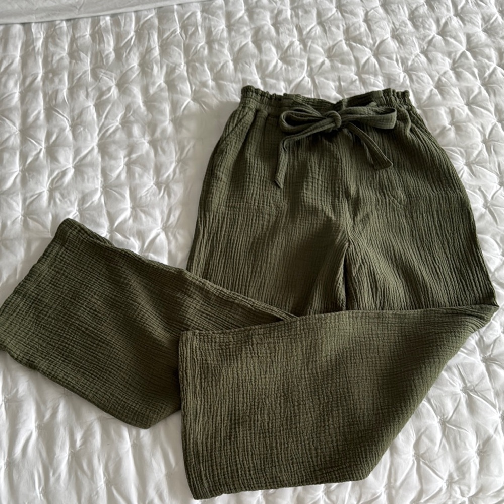 EUC gauze Olive Green Textured Pants from Anthropologie